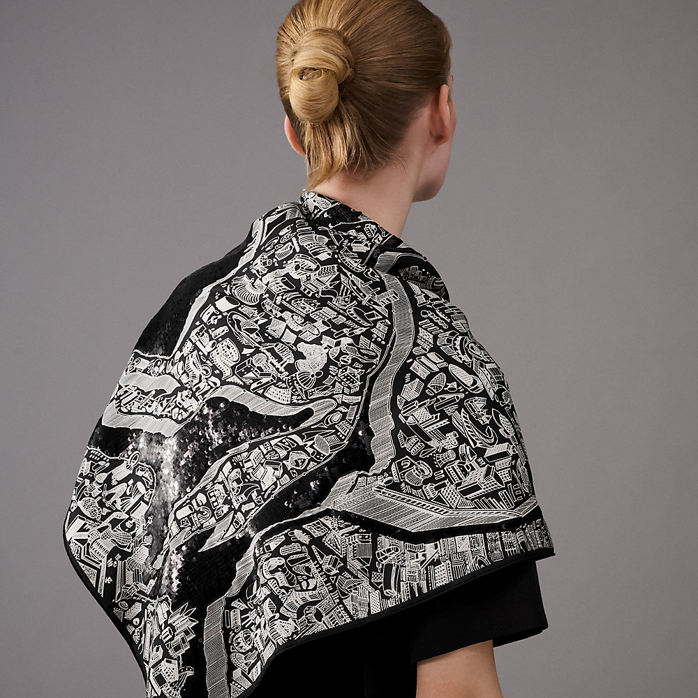 La Cite Cavaliere la Nuit embroidered scarf 90 - Blue | Hermès